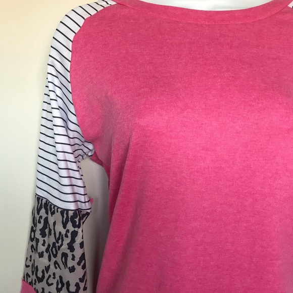 Pink leopard striped long sleeve top - Picture 5 of 6